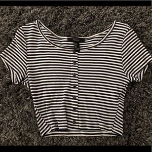 Forever 21 Navy Blue Striped Crop Top